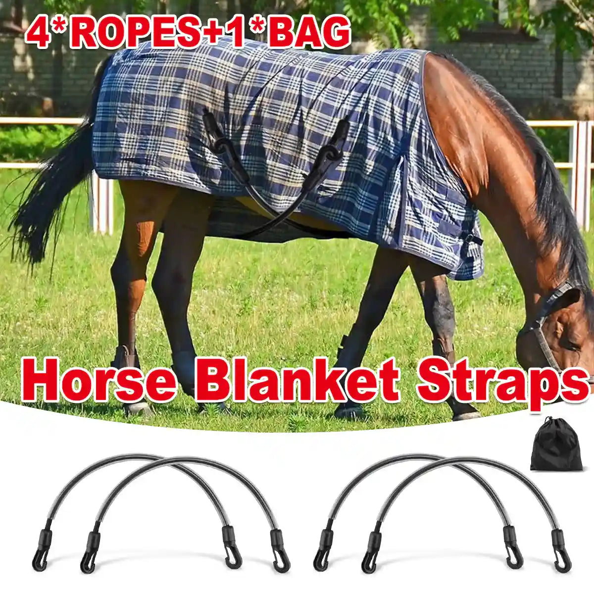 Horse Blanket Straps Elastic Double Clip Set With Storage Bag