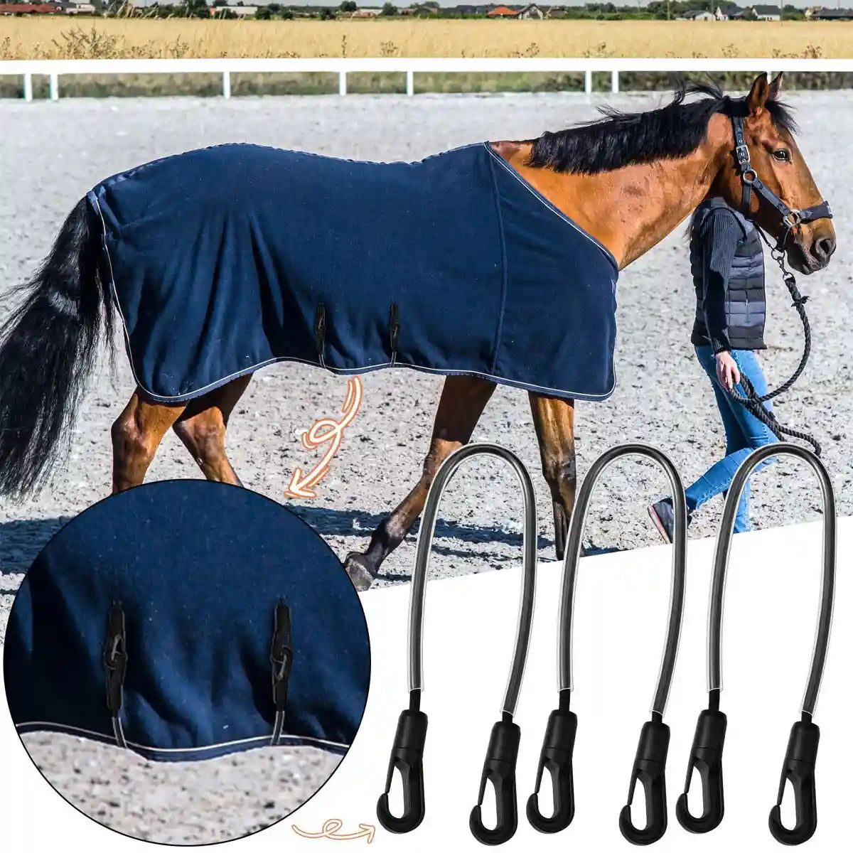 Horse Blanket Straps Elastic Double Clip Set With Storage Bag