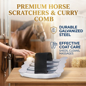 Metal Horse Curry Comb with Hand Strap, Shedding Grooming Scraper