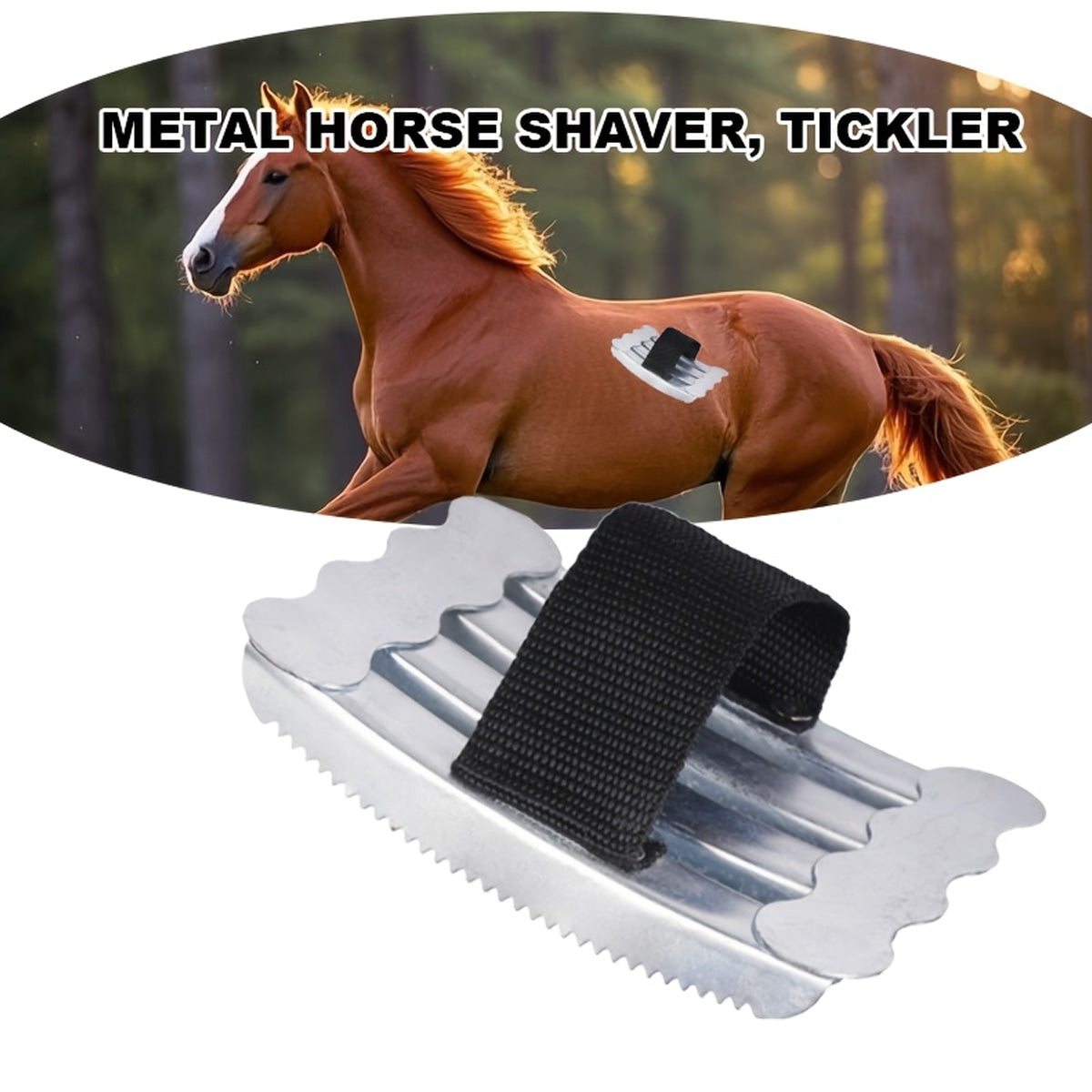 Metal Horse Curry Comb with Hand Strap, Shedding Grooming Scraper
