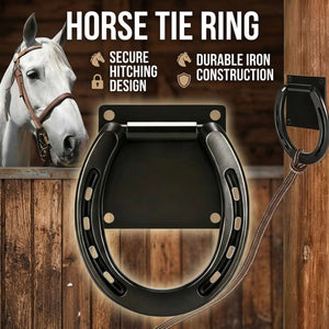 Horse Tie Ring - Horseshoe Cross Tie Stable Anchor