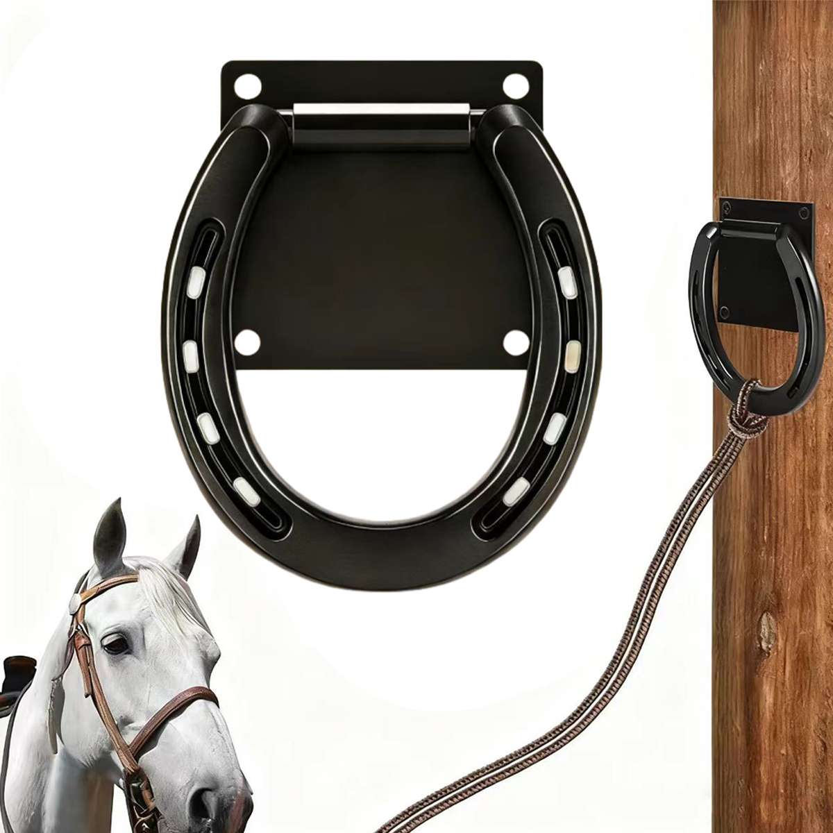 Horse Tie Ring - Horseshoe Cross Tie Stable Anchor