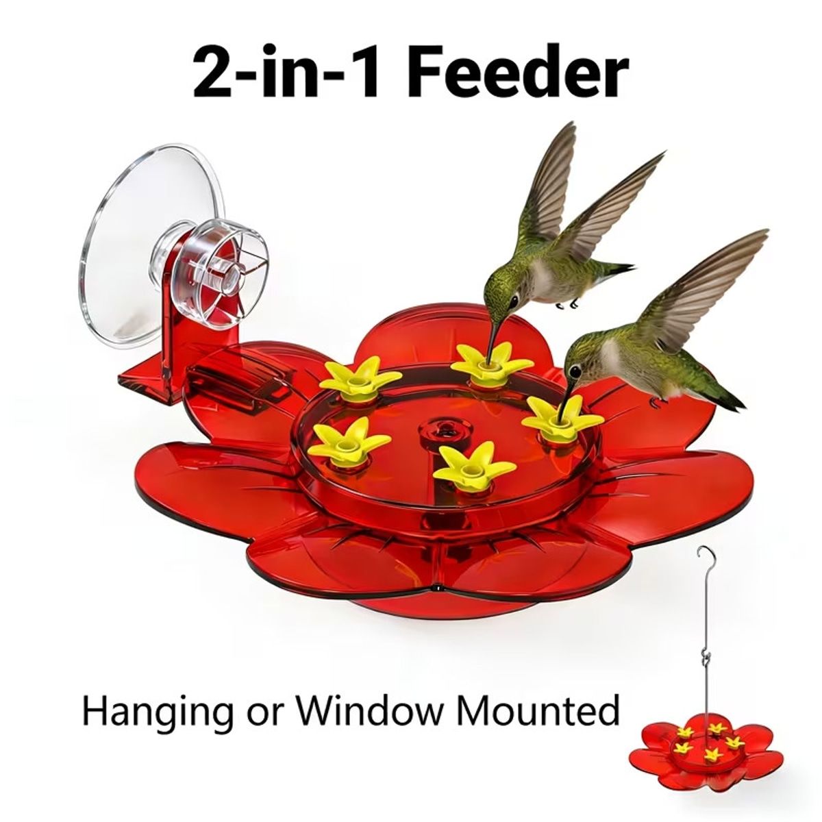 Red 2 in 1 Hanging Bird Feeder with Suction Cup