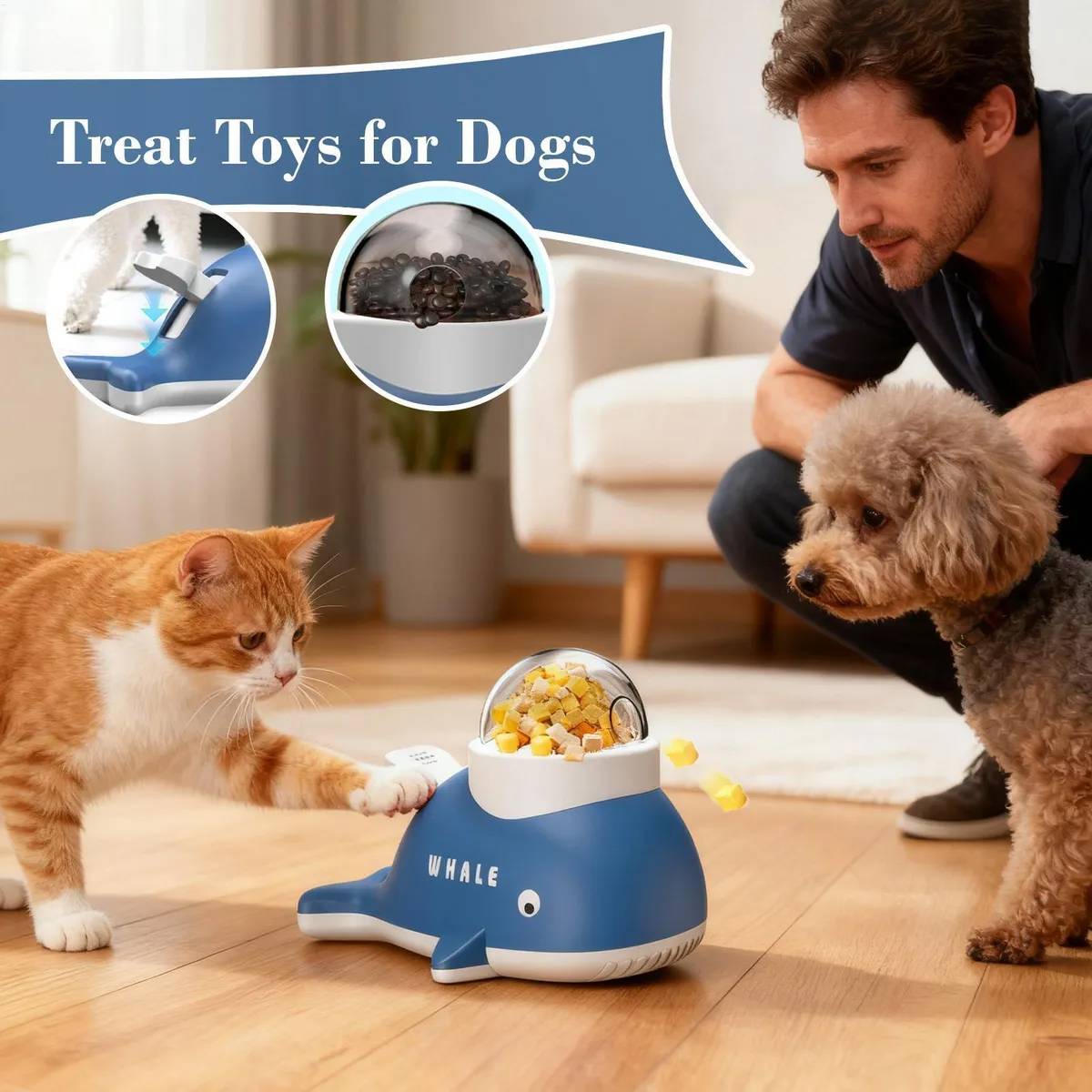 Pet Treat Dispenser Toy Interactive Whale Puzzle Toy