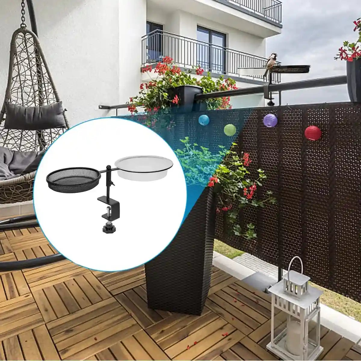 Carbon Steel Bird Feeder and Bath Stand Adjustable Clamp-On Outdoor Station