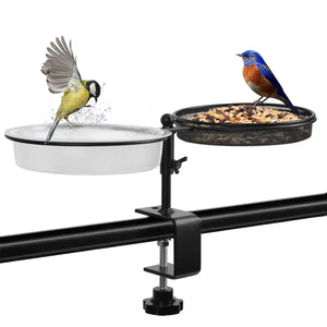 Carbon Steel Bird Feeder and Bath Stand Adjustable Clamp-On Outdoor Station