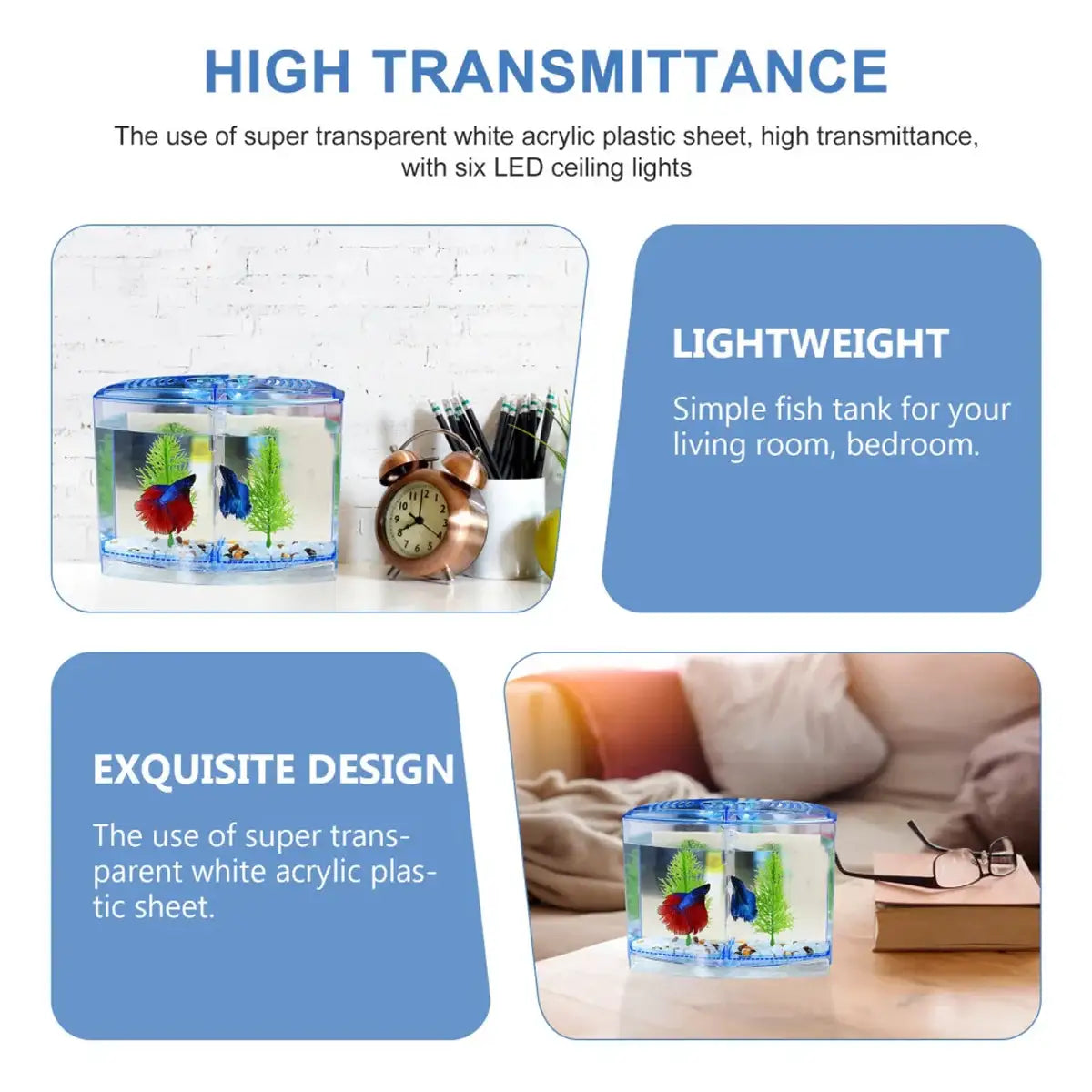 Dual Compartment Acrylic Betta Fish Tank Desktop Aquarium Display
