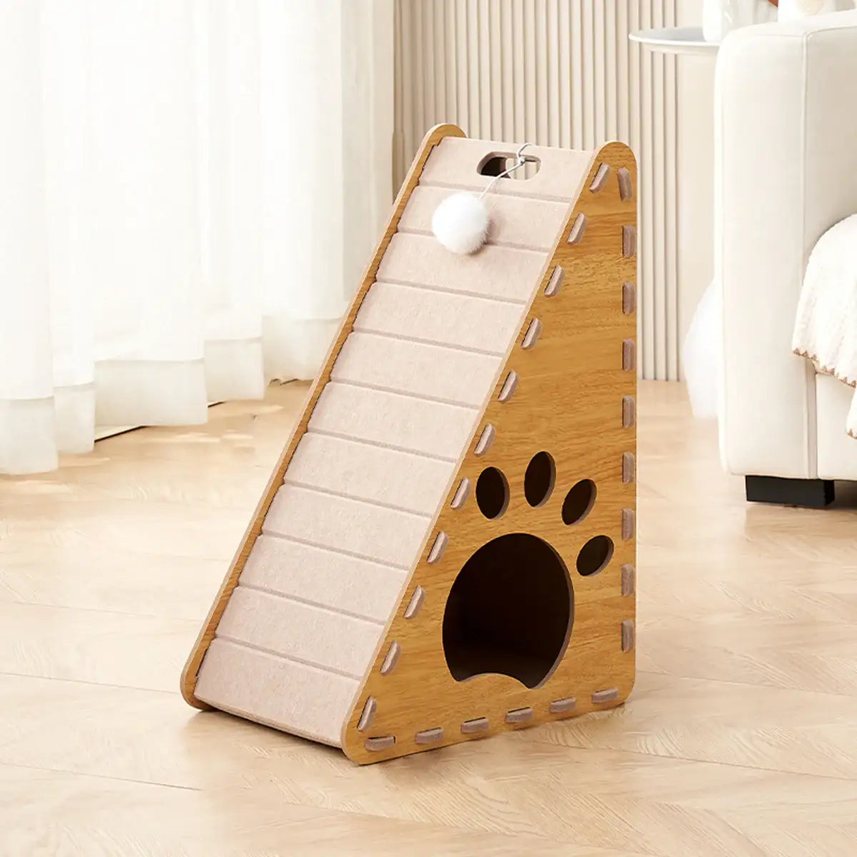L-Shaped Cat Scratching Board with Nest and Plush Toy