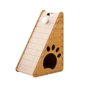 L-Shaped Cat Scratching Board with Nest and Plush Toy
