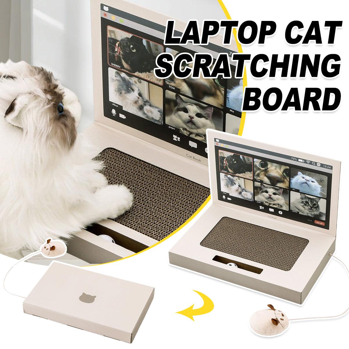 Interactive cat scratching board with durable corrugated paper and a fun laptop-inspired design.