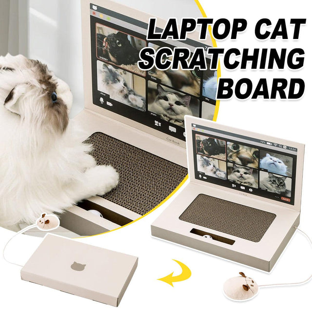 Interactive cat scratching board with durable corrugated paper and a fun laptop-inspired design.