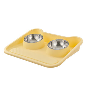 Leak-Proof Pet Food Bowl With Double Stainless Steel Bowls