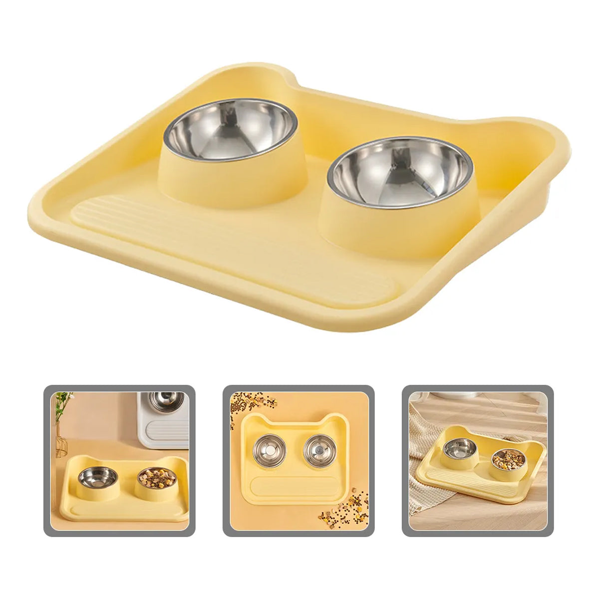 Leak-Proof Pet Food Bowl With Double Stainless Steel Bowls