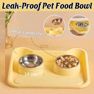 Leak-Proof Pet Food Bowl With Double Stainless Steel Bowls