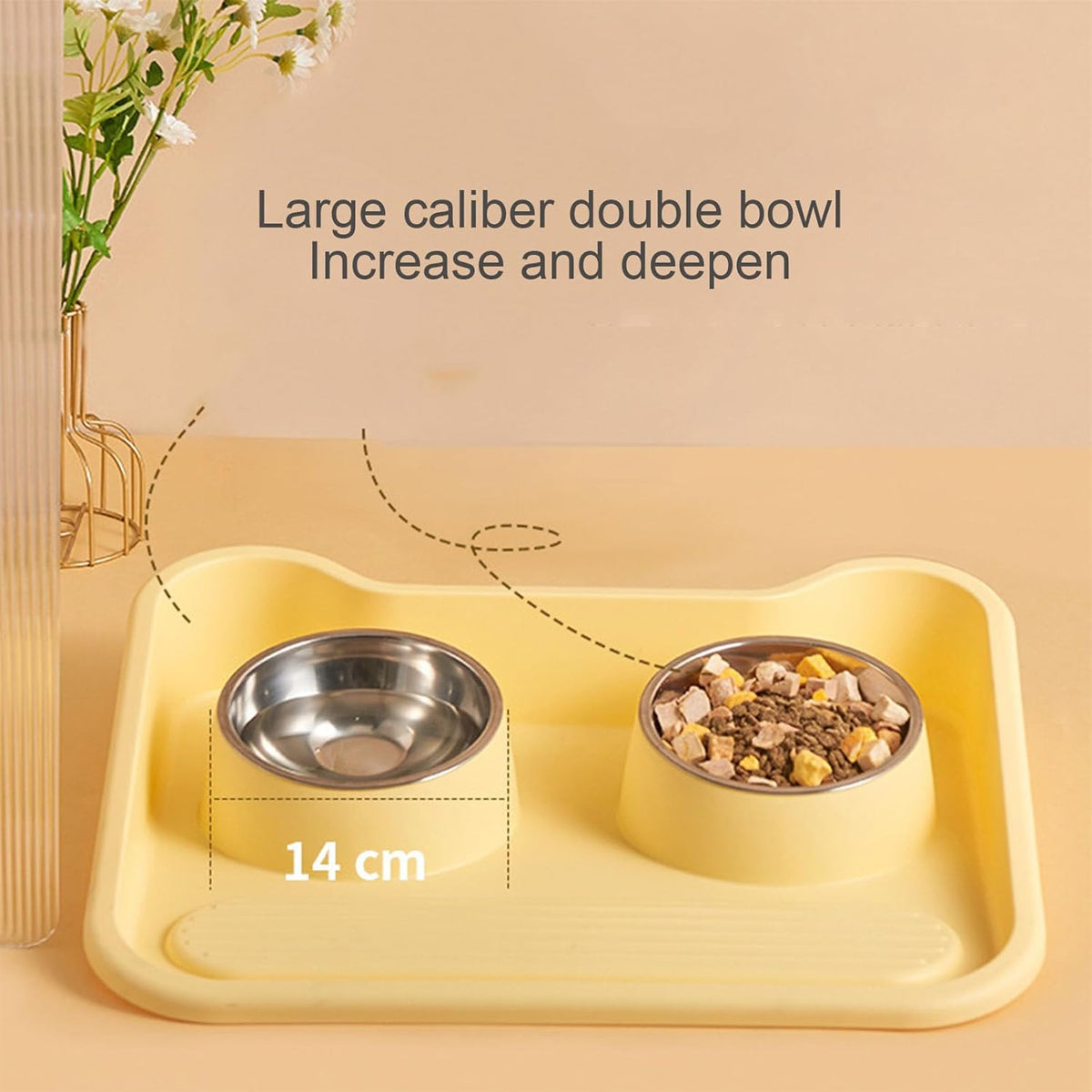 Leak-Proof Pet Food Bowl With Double Stainless Steel Bowls