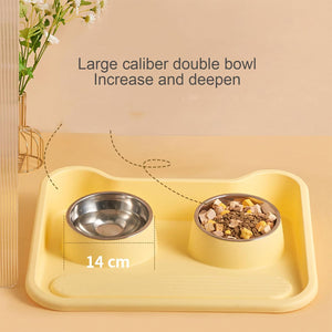 Leak-Proof Pet Food Bowl With Double Stainless Steel Bowls