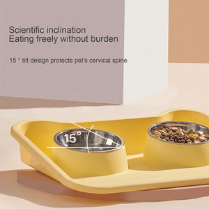 Leak-Proof Pet Food Bowl With Double Stainless Steel Bowls