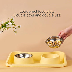 Leak-Proof Pet Food Bowl With Double Stainless Steel Bowls