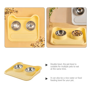Leak-Proof Pet Food Bowl With Double Stainless Steel Bowls