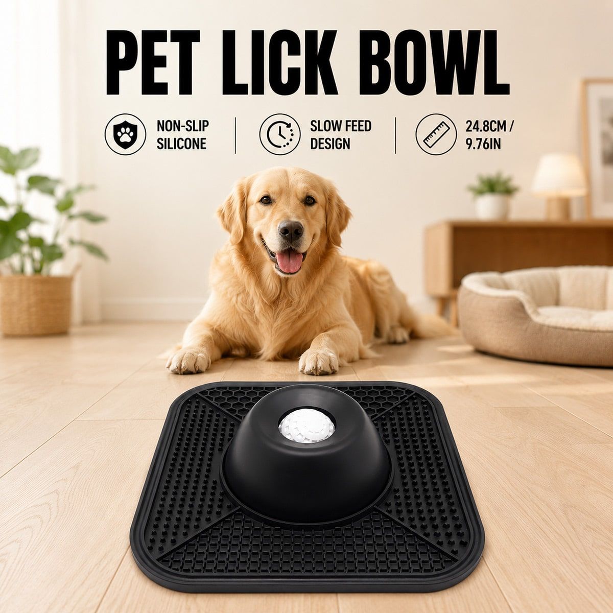 Black Dog Lick Bowl with Non Slip Silicone Mat