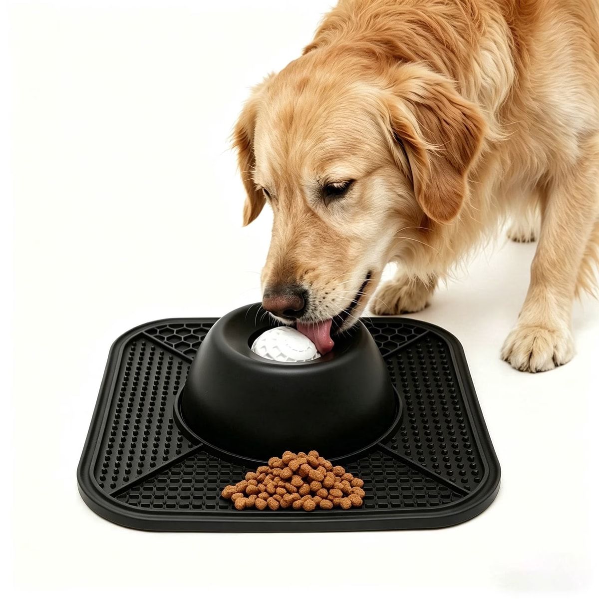 Black Dog Lick Bowl with Non Slip Silicone Mat