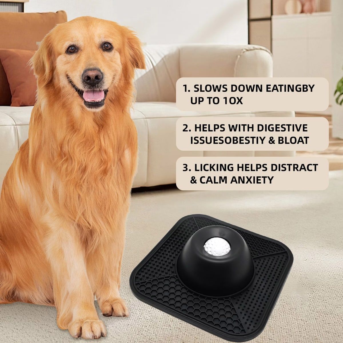 Black Dog Lick Bowl with Non Slip Silicone Mat