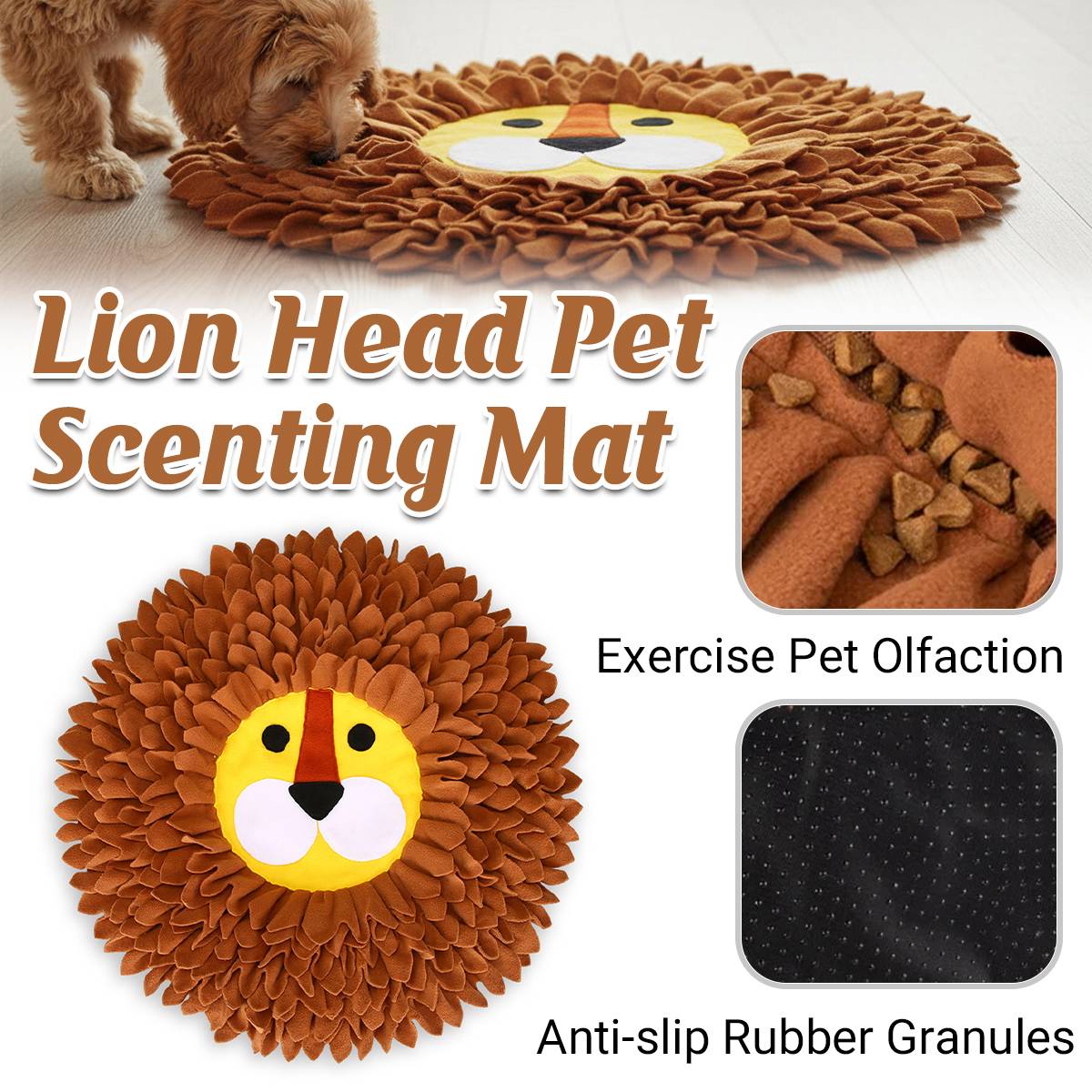 Lion Snuffle Mat for Dogs | Interactive Nosework Feeding Puzzle Toy