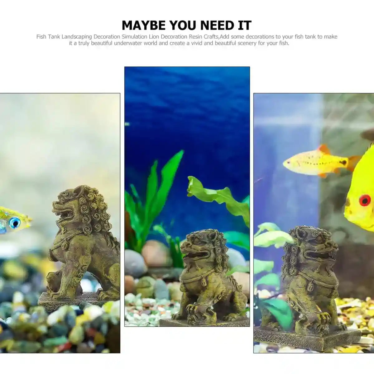 Aquarium Lion Statue Decoration Resin Fish Tank Ornament Figurine