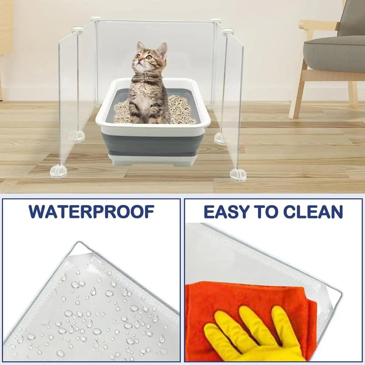 Splash Proof Cat Litter Box Enclosure Transparent & Easy-to-Clean Panels
