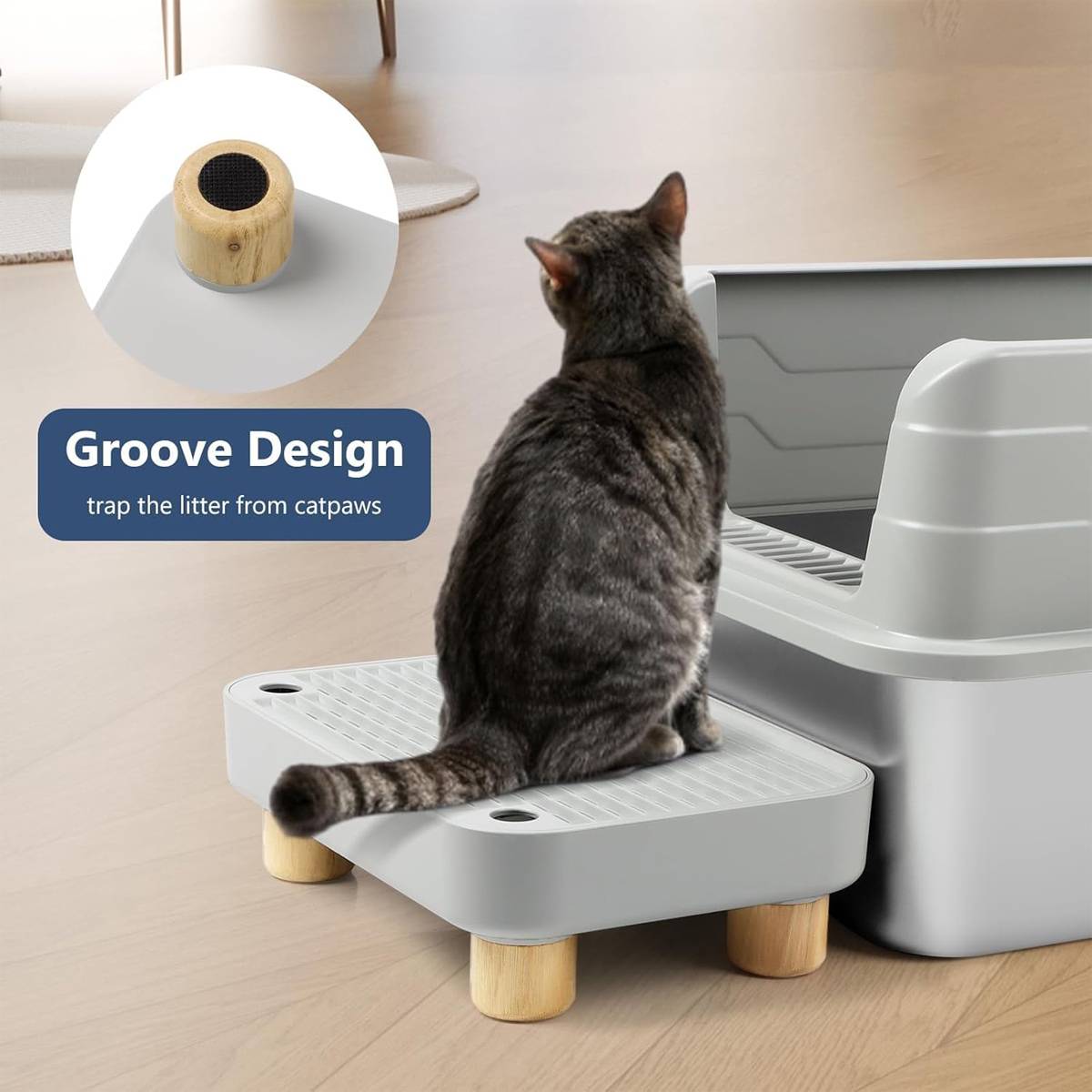 Cat Litter Box Mat - Wooden Pedal Sand Control Tray