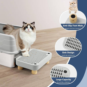 Cat Litter Box Mat - Wooden Pedal Sand Control Tray