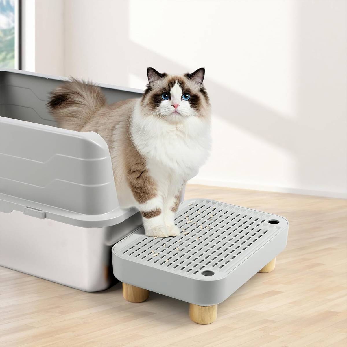Cat Litter Box Mat - Wooden Pedal Sand Control Tray