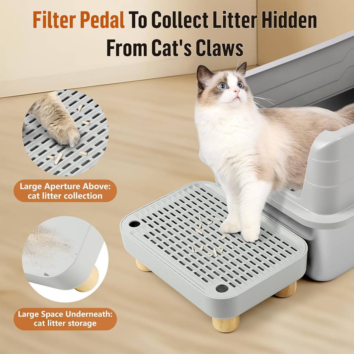 Cat Litter Box Mat - Wooden Pedal Sand Control Tray