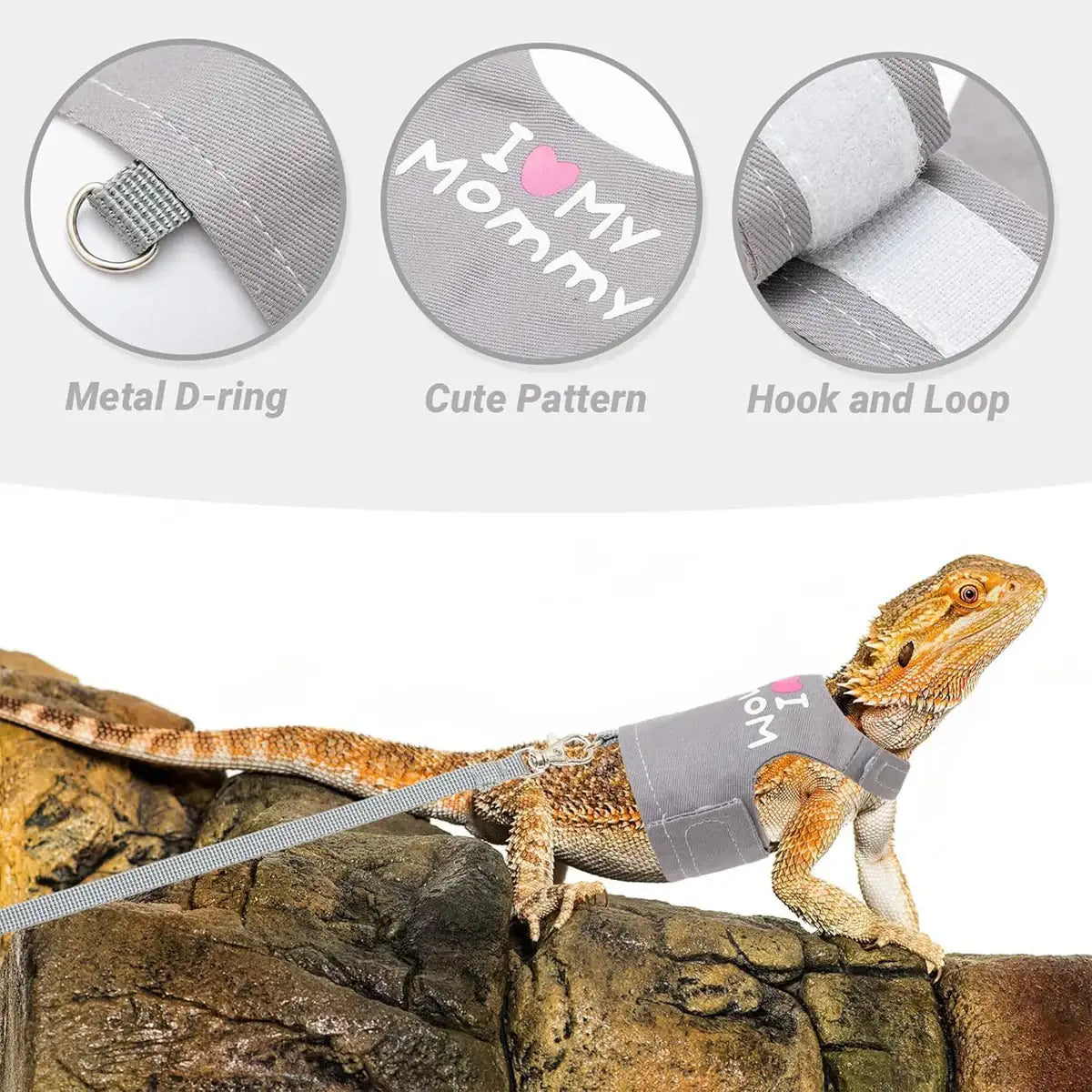 Luminous Reptile Clothes and Leash Set with "I Love Mommy" Print