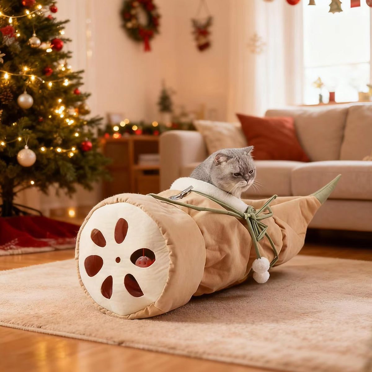 Lotus Root Shape Cat Tunnel Toy Durable Warm for Pet  Indoor Play Hide Seek Use