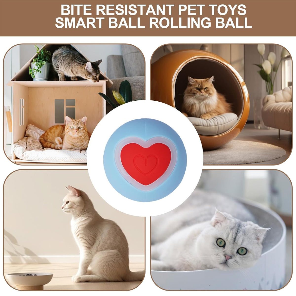 Zeze Interactive Cat Toy Ball With LED Heart Light
