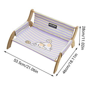 Striped Pet Lounger Bed with Wooden Frame for Small Dogs and Cats