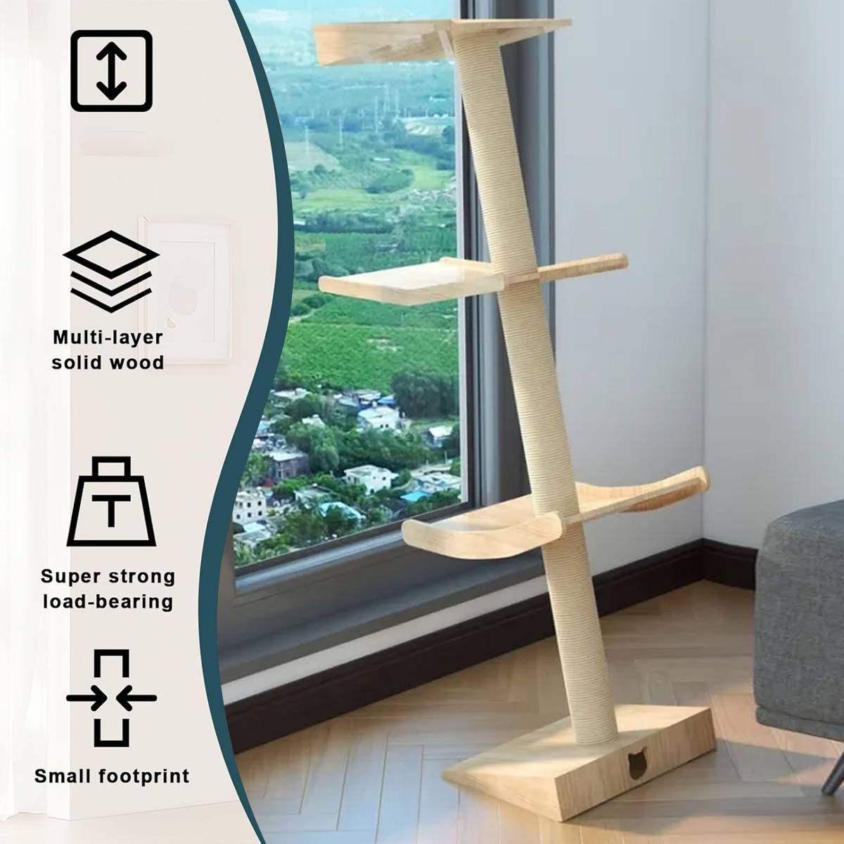 Minimalist Cat Tree Wooden Multi-Level Tower
