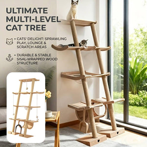 Scandinavian Cat Tree Multi-Level Wooden Climbing Tower
