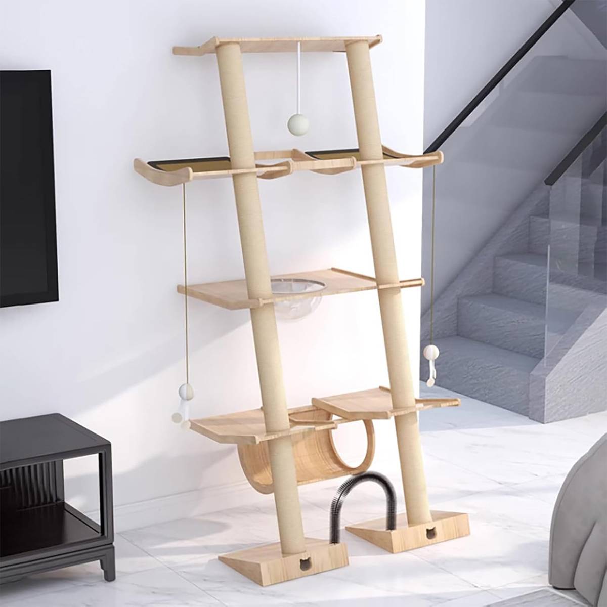 Scandinavian Cat Tree Multi-Level Wooden Climbing Tower