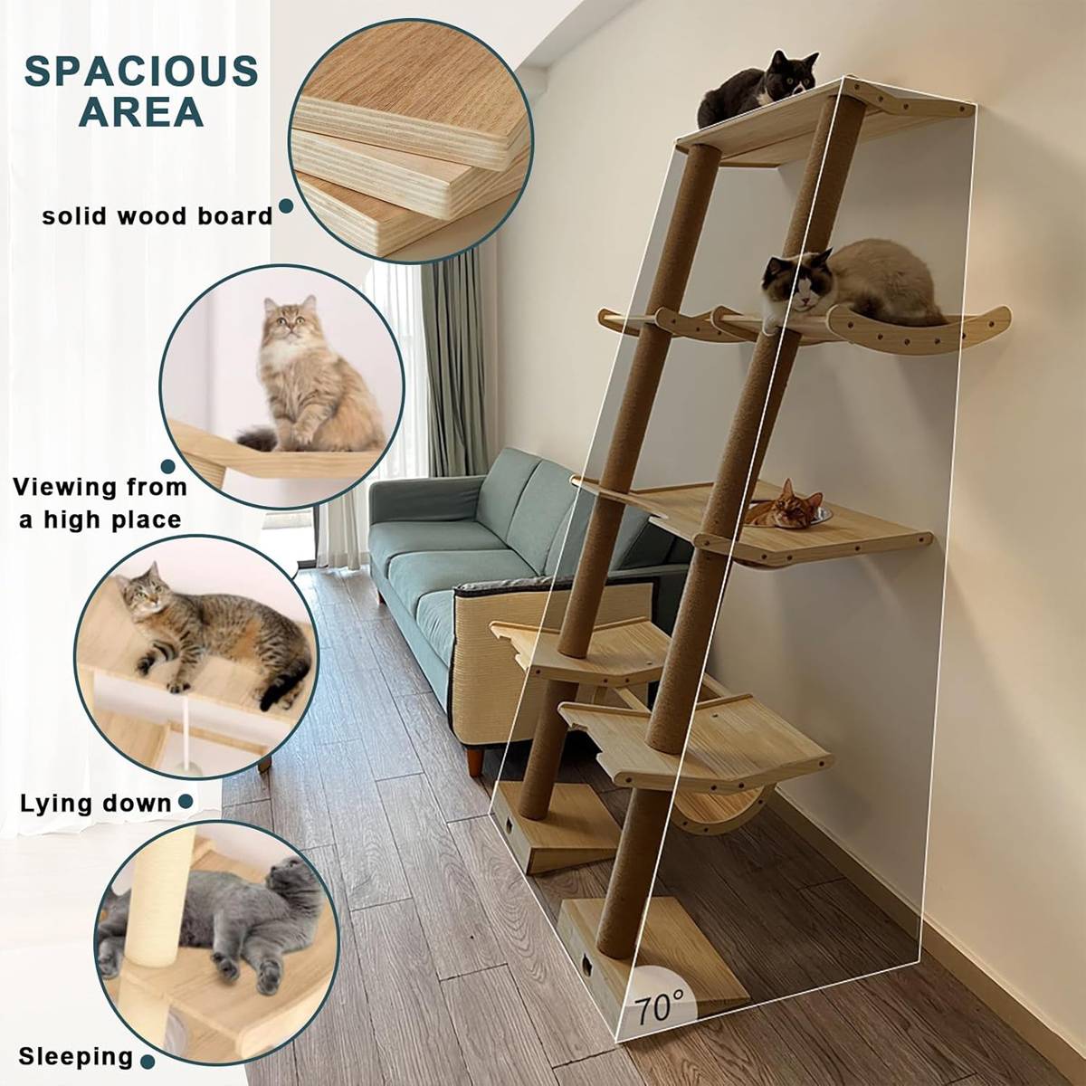 Scandinavian Cat Tree Multi-Level Wooden Climbing Tower