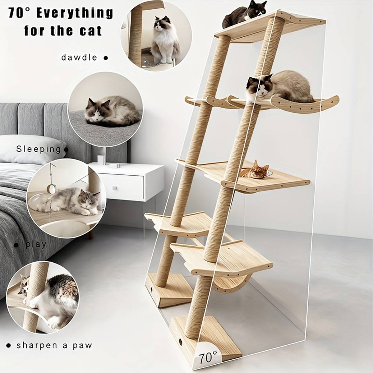 Scandinavian Cat Tree Multi-Level Wooden Climbing Tower