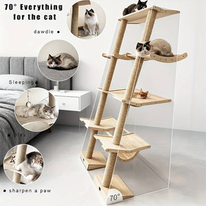 Scandinavian Cat Tree Multi-Level Wooden Climbing Tower