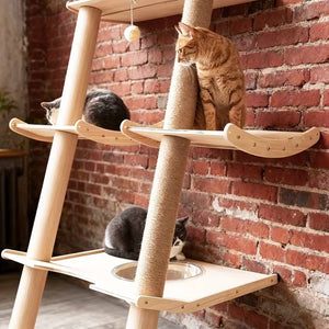 Scandinavian Cat Tree Multi-Level Wooden Climbing Tower