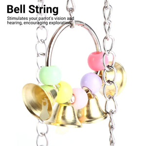 Double-Layer Bird Swing Toy Wooden Swing with Ladder & Bell for Birds