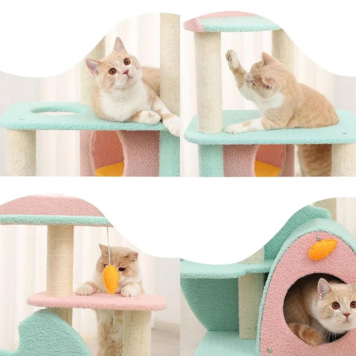 Modern Multi-Level Cat Climbing Tower with Plush Hideaway
