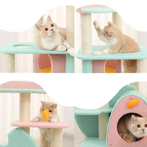 Modern Multi-Level Cat Climbing Tower with Plush Hideaway