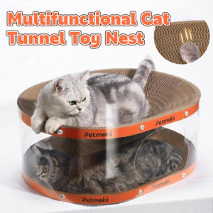 2-In-1 Cat Tunnel Bed With Scratcher Board