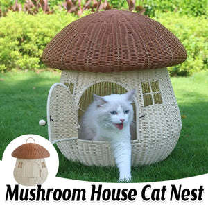 Rattan Mushroom Cat House Bed