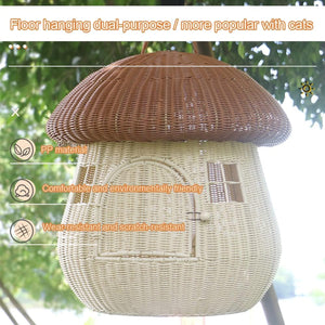 Rattan Mushroom Cat House Bed
